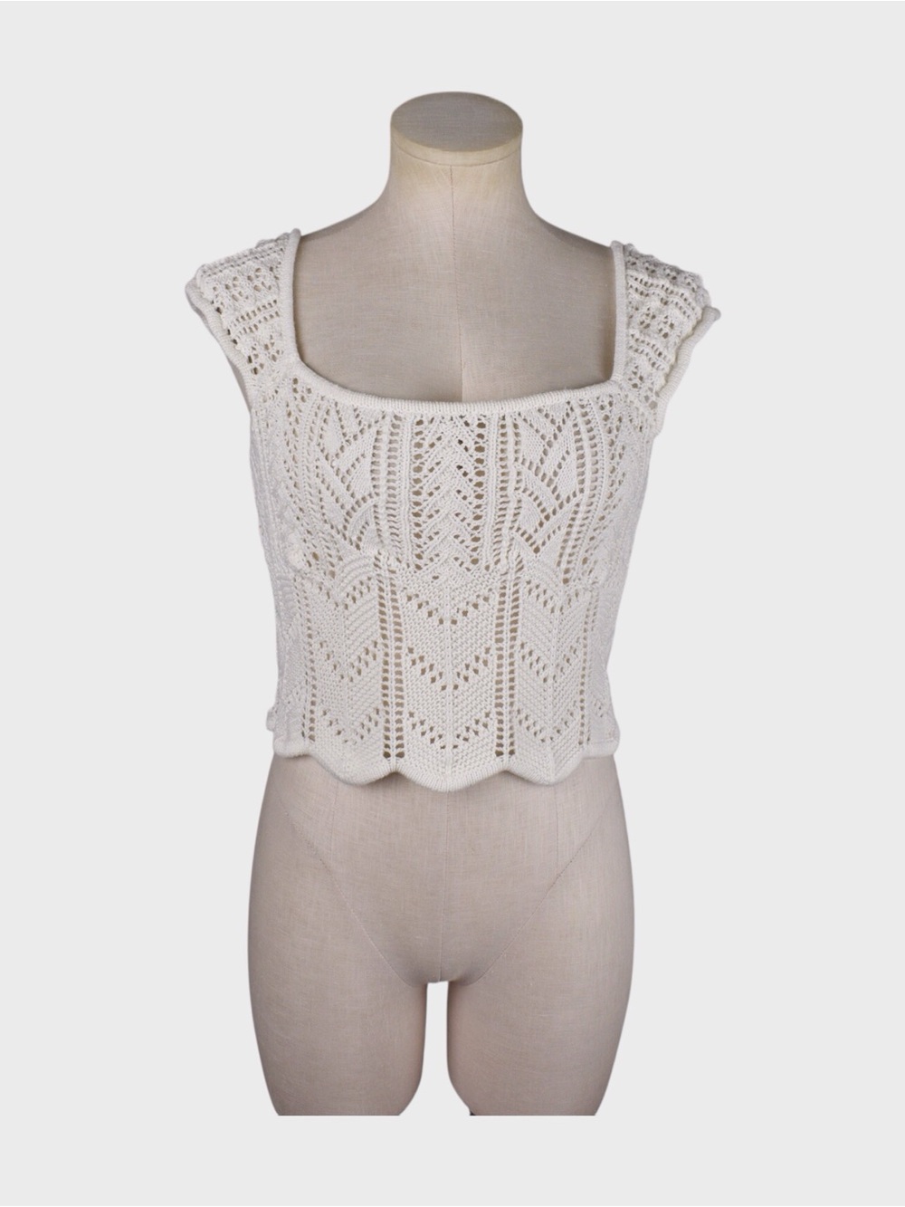 Aeropostale Cotton Pointelle Crochet Knit Square Neck Crop Top